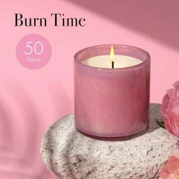 LAFCO New York Classic Candle, Duchess Peony - 6.5 oz - 50-Hour Burn Time - Reusable, Hand Blown Glass Vessel - Made in The USA