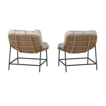 Walker Edison Estrella Modern 2 Piece Rattan Scoop Chair Set, Set of 2, Natural