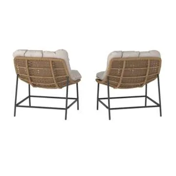 Walker Edison Estrella Rattan Scoop Chair Set for Relaxation