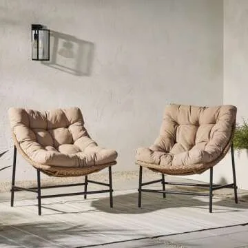 Walker Edison Estrella Rattan Scoop Chair Set for Relaxation