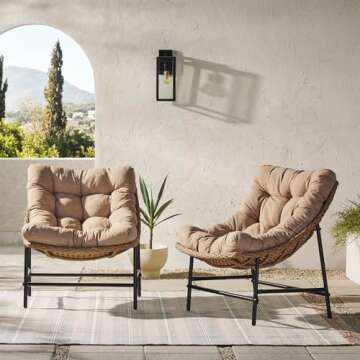 Walker Edison Estrella Modern 2 Piece Rattan Scoop Chair Set, Set of 2, Natural