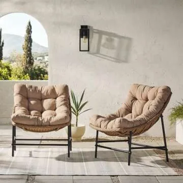 Walker Edison Estrella Rattan Scoop Chair Set for Relaxation