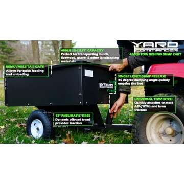 Yard Commander - 400LB Heavy Duty Tow Behind ATV Trailer Steel Dump Cart - 10-Cubic Feet Capacity - ...