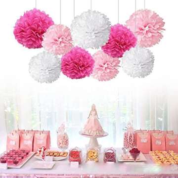 Capesaro Pink Paper Pom Poms - 10",12" Tissue Pom Poms Decorations for Bachelorette Baby Shower Girl Party Hanging Decor - 12 Piece Set