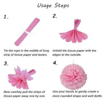 Capesaro Pink Paper Pom Poms - 10",12" Tissue Pom Poms Decorations for Bachelorette Baby Shower Girl Party Hanging Decor - 12 Piece Set