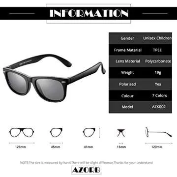 AZorb Kids Polarized Sunglasses TPEE Rubber Flexible Frame for Boys Girls Age 3-8, 100% UV Protection (Matte Black Frame)