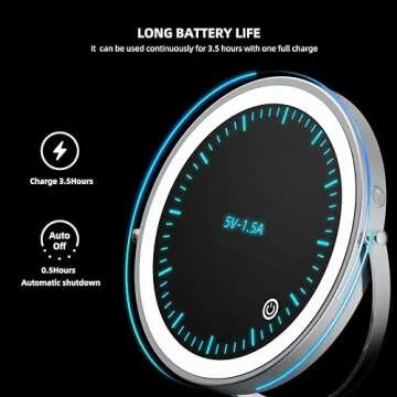 Rocollos Two-Fingers-Width Narrow Base Rechargeable Wall Mounted Lighted Makeup Mirror,3 Color Lights Dimmable Touch Screen,8 Inch LED Double Sided 1X/10X Magnifying Mirror 13 Inch Retractable