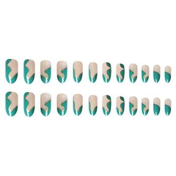 DANMANR Medium Press on Nails Lenght French Fake Nails Almond Acrylic Full Cover False Nails for Women and Girls24PCS (Almond1)