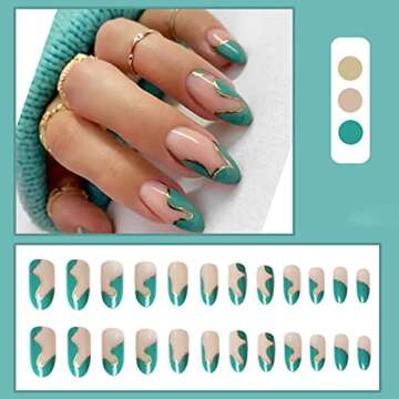 DANMANR Medium Press on Nails Lenght French Fake Nails Almond Acrylic Full Cover False Nails for Women and Girls24PCS (Almond1)
