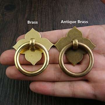 dophee 1pc 1.89"x1.69" Vintage Brass Farmhouse Style Hardware Drawer Pull Cabinet Handle Door Ring with Screws, Brass
