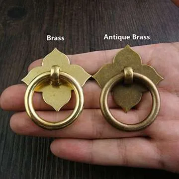 dophee 1pc 1.89"x1.69" Vintage Brass Farmhouse Style Hardware Drawer Pull Cabinet Handle Door Ring with Screws, Brass