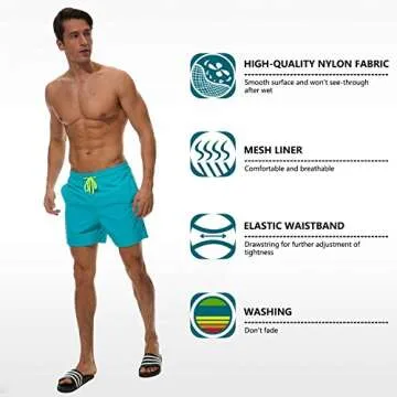 SILKWORLD Men's Swim Trunks Quick Dry Beach Shorts with Pockets (US XS, Sky Blue)