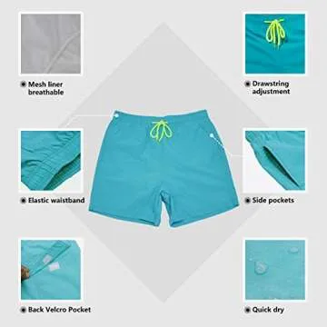 SILKWORLD Men's Swim Trunks Quick Dry Beach Shorts with Pockets (US XS, Sky Blue)