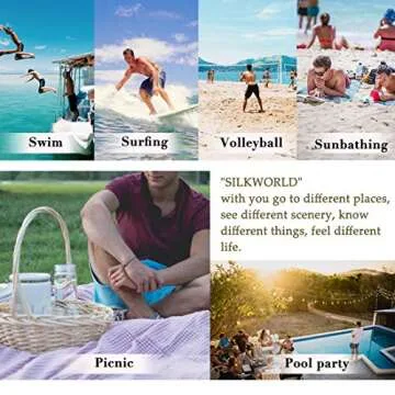 SILKWORLD Men's Swim Trunks Quick Dry Beach Shorts with Pockets (US XS, Sky Blue)