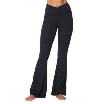 Sunzel Flare Leggings for Women with Pockets, Crossover Yoga Pants with Tummy Control, High Waisted and Wide Leg