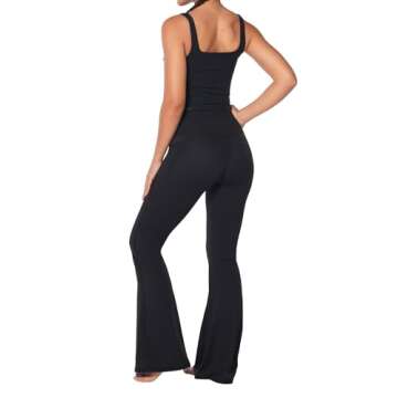 Sunzel Flare Leggings for Women with Pockets, Crossover Yoga Pants with Tummy Control, High Waisted and Wide Leg