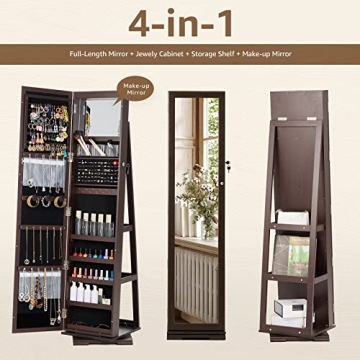 SERWALL 360 Rotating Jewelry Organizer with Mirror