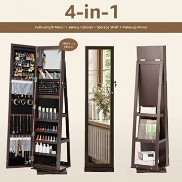 SERWALL 360 Rotating Jewelry Organizer with Mirror