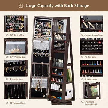 SERWALL 360 Rotating Jewelry Organizer with Mirror