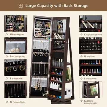 SERWALL 360 Rotating Jewelry Organizer with Mirror
