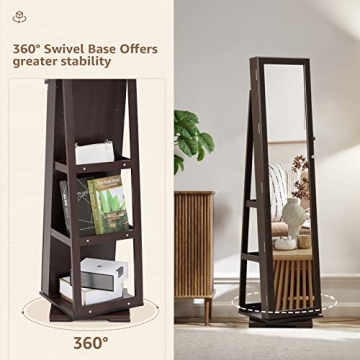 SERWALL 360 Rotating Jewelry Organizer with Mirror