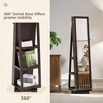 SERWALL 360 Rotating Jewelry Organizer with Mirror