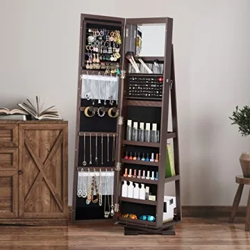 SERWALL 360 Rotating Jewelry Organizer with Mirror