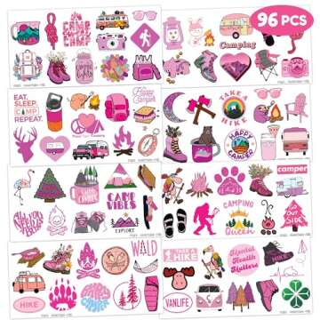 Camping Temporary Tattoos Pink Birthday Party Supplies Favors Decorations for Girls Theme Camp Glamping Smores Hiking Picnic Cute 96PCS Tattoos Stickers for Kids Boys Classroom Rewards Gifts Ideal
