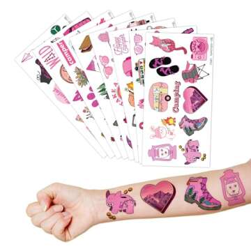Camping Temporary Tattoos Pink Birthday Party Supplies Favors Decorations for Girls Theme Camp Glamping Smores Hiking Picnic Cute 96PCS Tattoos Stickers for Kids Boys Classroom Rewards Gifts Ideal