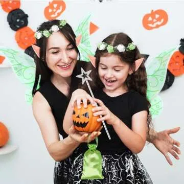 MOVINPE Halloween Fairy Wing Elf Ears Fairy Wand Floral Headband Lace Sleeve Little Bag Dress Up Accessories for Women Girls (Green)