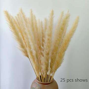 DongArts 60 Pcs Dired Small Pampas Grass Bunch, 23 Inch Natural Dried Reed Plumes for Wedding Decor (Light Yellow)