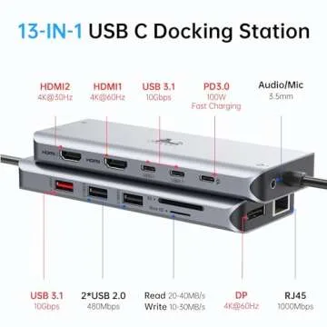 LIONWEI 13 in 1 Laptop Docking Station 2 HDMI+DisplayPort+10Gbps, 6 USB C/A, 100W PD, Ethernet, SD/T...