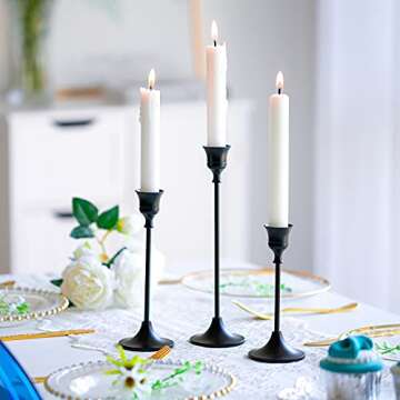 Romadedi Candlestick Holder Matte Black Candle Holder Set of 3 Decorative Candle Holder for Taper Ca...