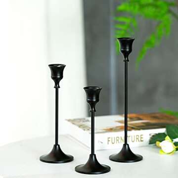 Romadedi Candlestick Holder Matte Black Candle Holder Set of 3 Decorative Candle Holder for Taper Candle for Fireplace Mantel Dinning Table Home Decorations Black 1 Set