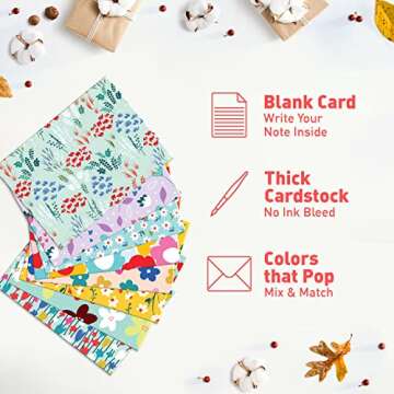 S&O Floral Note Cards and Envelopes Set of 24 - Blank Notecards for Handwritten Messages - Floral All Occasion Cards Assortment Box with Envelopes - Mix & Match Vibrant Notecards and Envelopes Set
