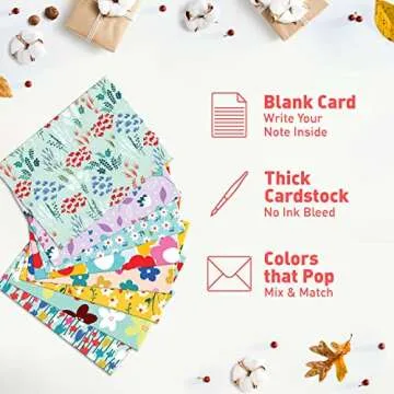 S&O Floral Note Cards and Envelopes Set of 24 - Blank Notecards for Handwritten Messages - Floral All Occasion Cards Assortment Box with Envelopes - Mix & Match Vibrant Notecards and Envelopes Set