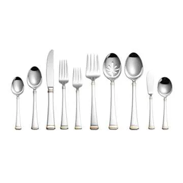 Mikasa, Gold Accent Harmony Flatware Service for 12, 65 Piece Set, 18/10 Stainless Steel, Silverware Set with Serving Utensils