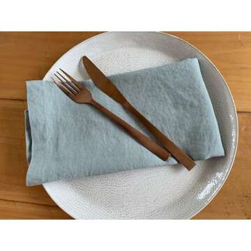 Linen Napkins – 100% French Flax – Stonewashed Pure Linen Cloth Napkins – Mitered Corners – Set of 4 (Sage Green)