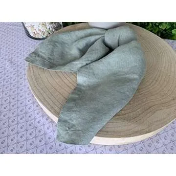 Linen Napkins – 100% French Flax – Stonewashed Pure Linen Cloth Napkins – Mitered Corners – Set of 4 (Sage Green)