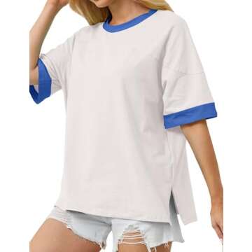 Anoumcy Color Block Oversized Cotton T Shirt for Women Girls Casual Crew Neck Short Sleeve Tee Shirt...