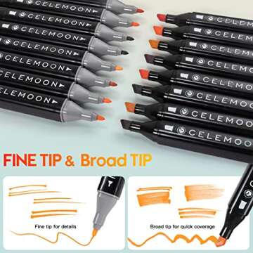 CeleMoon 36 Skin Tone Colors Dual Tip Alcohol Markers Pens, Fine and Broad Chisel, Sketch Art Marker...