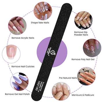 Beetles 10 PCS Professional Nail File Set, Double Sided Emery Board 100/180 Grit Nail Files Manicure Tools Kit for Home and Salon Use,Acrylic False Nails