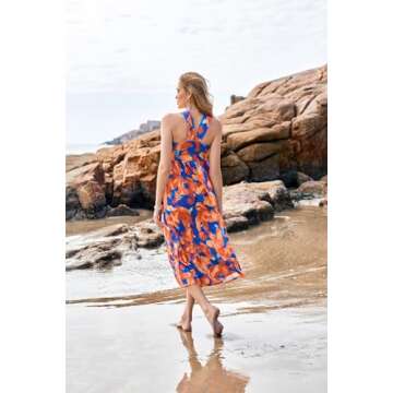 2024 Summer Women's Criss Cross Halterneck Sleeveless Floral Print Flowy A Line Maxi Dress Blue Flowers S