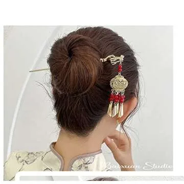 Lantern Light Tassel Hairpin Hair Stick Chinese Coiled Hair Antique Hair Pin Hair Accessories for Women White Bead 1pc