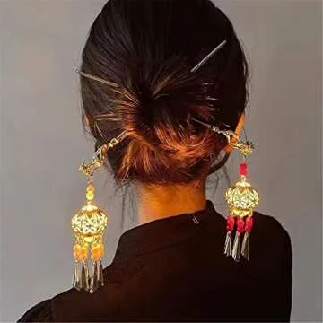 Lantern Light Tassel Hairpin Hair Stick Chinese Coiled Hair Antique Hair Pin Hair Accessories for Women White Bead 1pc