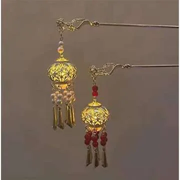 Lantern Light Tassel Hairpin Hair Stick Chinese Coiled Hair Antique Hair Pin Hair Accessories for Women White Bead 1pc