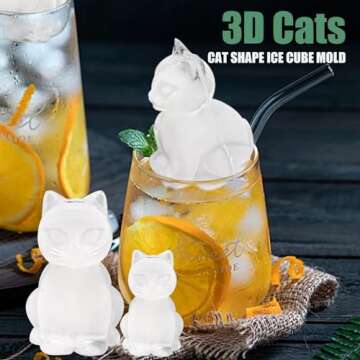 3D Cat Ice Cube Mold, Admaison Ice Cube Tray with Funnel with Funnel for Cocktails, Bourbon,Brandy, ...