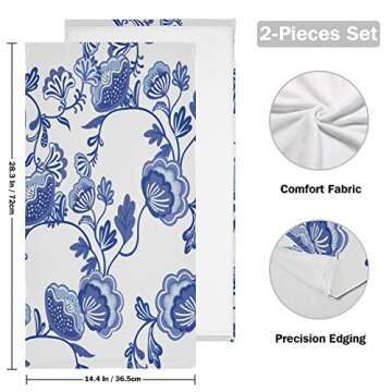 susiyo Blue Flower Chinoiserie Style Hand Towels Set of 2 Luxury Print Decorative Bathroom Towels Su...