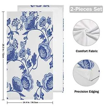 susiyo Blue Flower Chinoiserie Style Hand Towels Set of 2 Luxury Print Decorative Bathroom Towels Su...