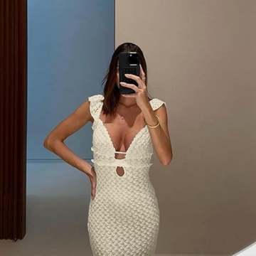 Shop LOUSEA Apricot Crochet Knit Dress for Summer Style